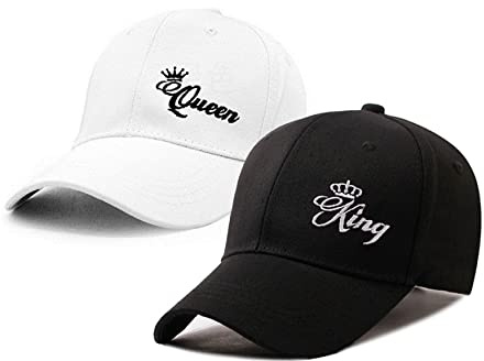 Micaxili Partner Caps für Sie Und Ihn Base Caps Pärchen Paar Cap Partnerlook Set Kappe Mit Buchstaben King Queen Baseball Hat(BK+WH-King+Queen)