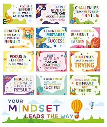 CREATCABIN 13 Stück Growth Mindset Klassenzimmer-Dekoration Banner Poster Schild Pinnwand Zum Aufhängen Wandkunst Dekor Für Schulanfang Lehrer Grundschule Mittelschule College-Thema Bunt 100x25 cm