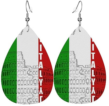 Römisches Kolosseum Italienische Flagge Wassertropfen geformte Leder Ohrringe Doppelseitige Leder Ohrringe Frauen Mode Ohrringe, Einheitsgröße, Kunstleder