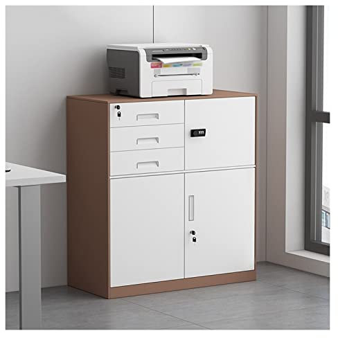 Aktenschrank Rollcontainer Aktenschrank mit Schloss, Aktenschrank for Zuhause und Büro, Aktenschrank mit 3 Schubladen for A4-Briefe/Dokumente, Dokumente im Legal-Format, Aktenordner (Kaffeefarbe) Büro