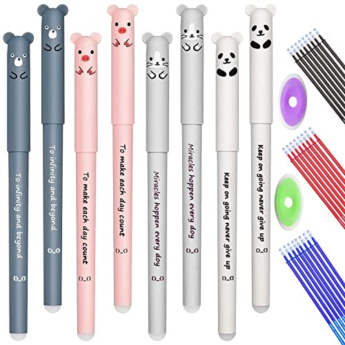 ZIOYA Gelschreiber Kugelschreiber 0,35 mm Radierbarer Kawaii Gel Stift 8 Stück Personifizieren Panda Gelstifte Set mit Nachfüllung für Kinder und Erwachsene Skizzieren Zeichnen Schule Bürobedarf