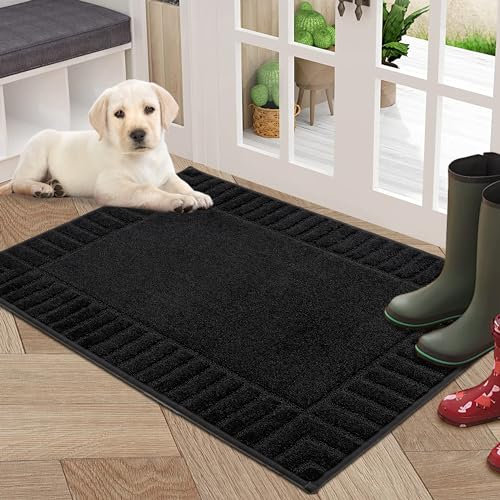 BEQHAUSE Door Mat Indoor 60x90cm, Super Absorbent Dirt Trapper Front Doormats Machine Washable TPR Non-Slip Entrance Inside Floor Mats Rug for Entryway (Black)
