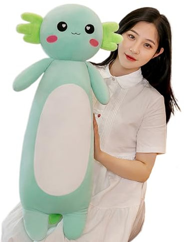 Aiuidun Plüschtier Axolotl Kuscheltier Stofftier Axolotl Plüsch Umarmung Kissen,Weicher Salamander Langes Wurfkissen Spielzeug,Schmusetier Geschenk für Kinder Mädchen Jungen(Grün,65cm)