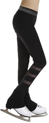ranrann Kinder Mädchen Eiskunstlauf Hose Strumpfhose mit Strass Hohe Taille Leggings Tights Skinny Tanz Leggings Training Wettkampf Outfit B Schwarz 134-140