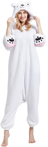 DELEY Erwachsene Tier Eisbär Strampler, Männer und Frauen Tier Cosplay Kostüm Halloween Pyjamas, Einteilige Unisex Homewear Nachtwäsche