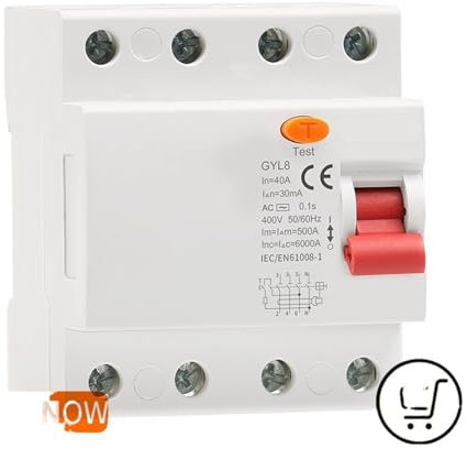 Disjoncteur différentiel électromagnétique GYL8 triphasé + N RCD, interrupteur de sécurité 4P 25A 40A 63A avec certificat CE CB 1 pièce (Color : 100mA, Size : 4P 25A)