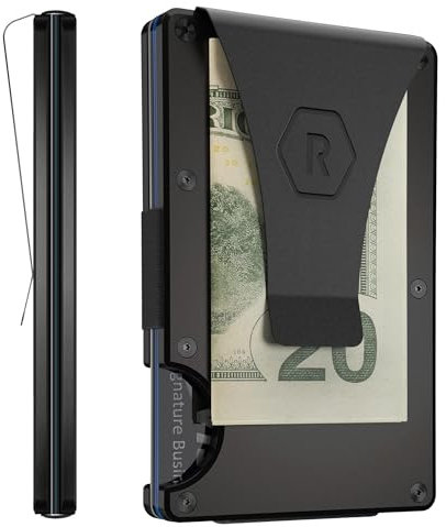 The Ridge Portefeuille compact et minimaliste avec porte-cartes | Portefeuille avec poche avant protégée RFID | Pince à billets intégrée | Noir royal