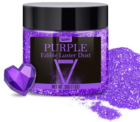 Edible Glitter Essbarer Glitzer - 30g Essbarer Glitzerpulver Glitzerstaub für Getränke, Lebensmittel, Kuchen - Essbares Metallisch Lebensmittelfarbe Glitzerpuder zum Cocktails, Wein, Torten (Lila)