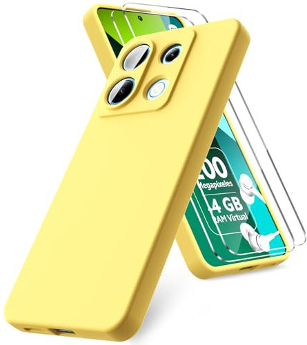 Vansdon Funda Compatible con Xiaomi Redmi Note 13 Pro 5G / Poco X6 5G, 2 Unidades Protector Pantalla Cristal Templado, Silicona Líquida Gel Ultra Suave Funda- Amarillo