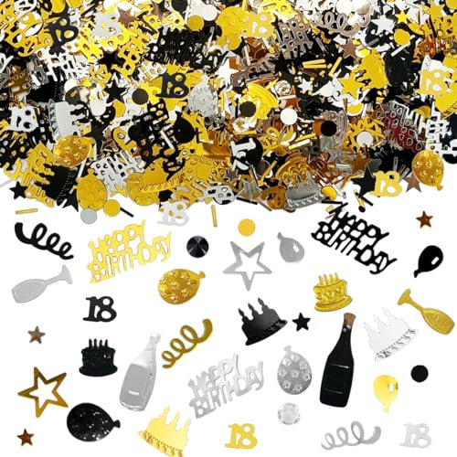 Happy Birthday Konfetti Tischdeko Geburtstag Tischkonfetti Schwarz Gold Streudeko Glitzer Konfetti Dekoration für Jubiläen Geburtstage Partys