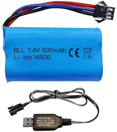 1PCS 7.4V 600mah 2S Batterie Li-ION avec Prise SM-3P & 1PCS Ligne de Chargement USB pour DE82 TK3086B G20601 RC Jouet RC VoitureTK-3082B Cascadeur Batterie de Voiture