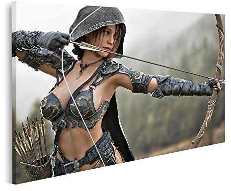 islandburner Prime Bild auf Leinwand Fantasy Elfe mit Pfeil und Bogen Mittelalter Natur Bilder Wandbilder Poster