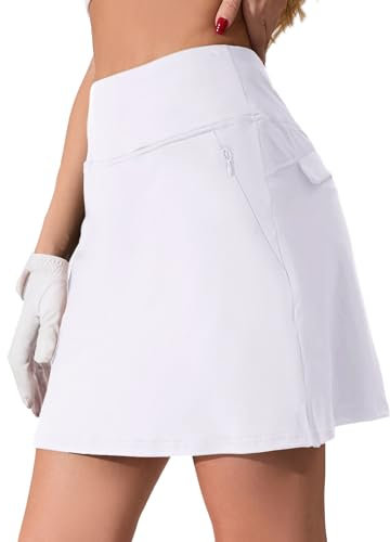 Timuspo Hosenrock Damen mit Hose Tennisrock Hohe Taille Sommer Röcke für Frauen A-Linie Laufshorts Skort Rock mit 4 Taschen Weißer M