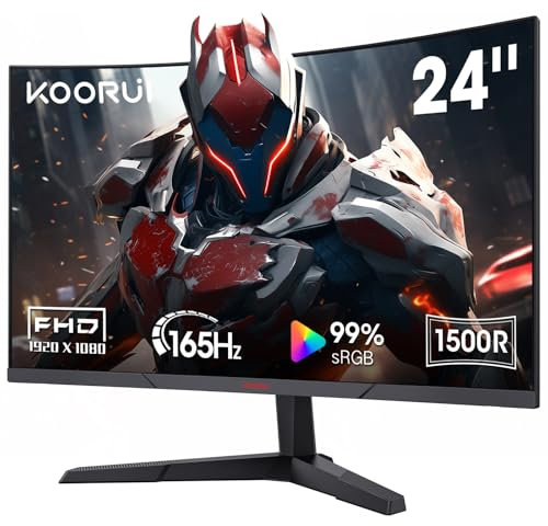 KOORUI 24 Inch Curved Monitor -165Hz 1ms Gaming Monitors FHD VA 1500R PC Monitors with Adaptive Sync, HDMI X2 /DP, VESA Compatible, Tilt Adjustable, Eye Care