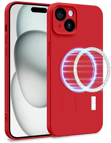 MyGadget Cover [ MagSafe ] per Apple iPhone 15 Plus - Custodia in Silicone Morbido a Doppio Strato – Case con Protezione Fotocamera & Fodera Interna - Rosso