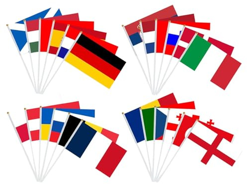 EM Flagge Klein für Euro Fußball 2024, 24 Länder Doppelseitige Stoff EM Deko Handgehaltene Flaggen, Europameisterschaft Fussball 2024 Fahne Klein für Garten Bar Restaurant Party Deko