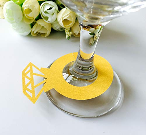 SYSUII 50 Stück Namenskarten - Whisky-Gläser Weinglas Cup Dekorative Tischkarten Kreative Diamant Weingläser Ringe Weinglaskennung Weinglasmarker für Hochzeit Geburtstage Taufe Party Tischdeko -Gold