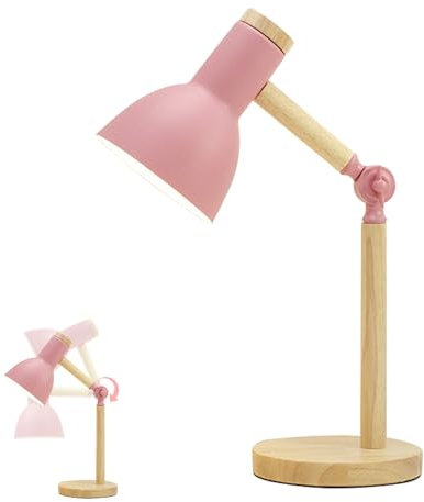 Yuragim Lampe de Table en Bois Réglable, Lampe de Bureau Enfant Fille, Lampe de Lecture pour Enfants, Lampe en Bois Moderne pour Chambre d'enfant, Bureau, Table de Nuit, Culot pour Ampoule E27 (Rose)