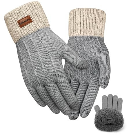 FORVEVO Handschuhe Damen Winter mit Fleecefutter,Touchscreen Warme Weich Strickhandschuhe,Thermo Winterhandschuhe Frauen für Outdoor Laufen Skifahren Radfahren(Hellgrau)