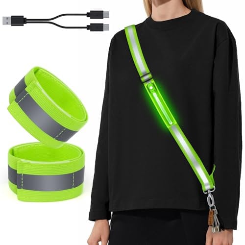 ocuvaep Lauflicht Joggen mit Reflektoren Gürtel, LED Lauflampe USB Aufladbar Verstellbar Nacht Sicherheitslicht Laufgürtel, LED Reflektierende Gürtelschärpe für Joggen Laufen Running Outdoor Sports