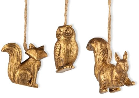 The Bridge Collection Eule, Eichhörnchen & Fuchs Waldtier Weihnachtsschmuck Set von 3 – Waldtiere Ornamente