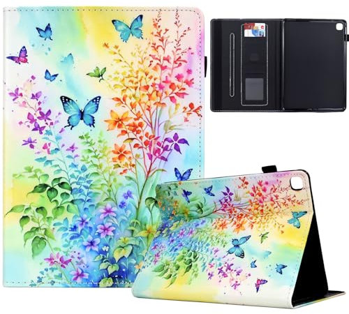 Mldjomid Funda para Samsung Galaxy Tab A7 10.4 2022/2020 (SM-T505/T500) Carcasa Cuero PU Flip Tablet Case Cover con Ranura para Tarjetas y Función de Soporte para Galaxy Tab A7 10.4, Flores de Colores
