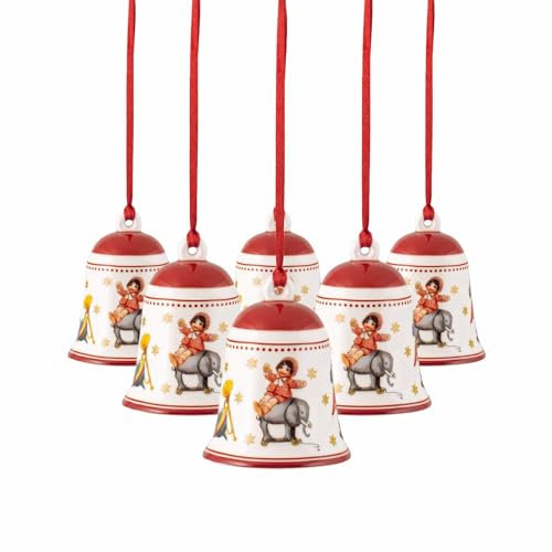 Villeroy & Boch - My Christmas Tree, Glocke Spielzeug 6er Set, Anhänger 5,5 x 5,5 x 6,5cm, Weihnachtlicher Baumschmuck, Porzellan, Rot, 14-8622-6849