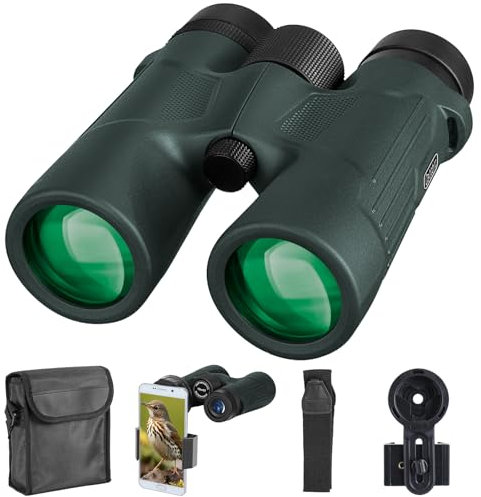 Celticbird 10 x 42 HD-Fernglas für Erwachsene, leistungsstark, mit Handyhalterung, BAK4-Prisma, wasserdichtes Fernglas für Vogelbeobachtung, Wandern, Camping, Wildtierbeobachtung, Outdoor-Konzerte,