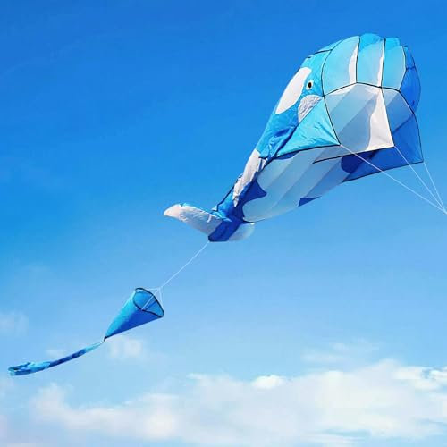 Aquilone, Shyllin Aquilone Bambini, Aquiloni Orca, Aquilone per Adulti, Aquilone da Spiaggia, Adatto a Prati e Parchi, 215 X 125 Cm (Blu bianco)
