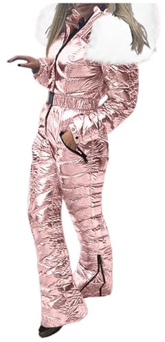 Tuta da sci da donna, tuta da sci per attività all'aperto, antivento, impermeabile, traspirante, invernale, calda, con cappuccio, snowboard, sci, sport all'aria aperta, giacca da snowboard, 81-rosa,