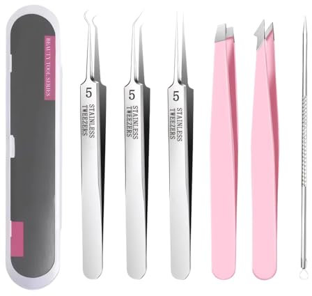 Mitesser Pinzette 6 Stück Pinzette Mitesserentferner Tweezers Pinzetten Set Spitze Pinzette Geeignet zur Entfernung von Mitessern auf der Nase Gesichtspflege Unisex