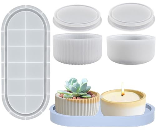 5 Stück Silikonform Kerzenhalter, Gießform Silikonform Dose mit Deckel,Sukkulente Kaktus Blumentopf, Silikonformen Schale Resin Formen für Beton Gips Kerzenhalter