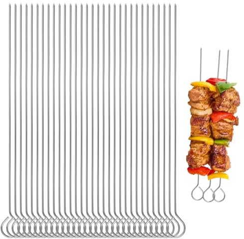 50 Stück Rouladenspieße, Länge 25 cm Schaschlikspieße Edelstahl, Grillspieß Fleischspieße Wiederverwendbare, Rouladennadeln aus Edelstahl mit Grifföse und Scharfer Spitze, Fleischspieße Rostfrei