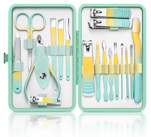 UNUSVERUM Manicure Set 18PCS Professional Nail Care Kit, Stainless Steel Pedicure Care Tools with Travel Case, Nail Clipper Set Gift for Women Wife Parents