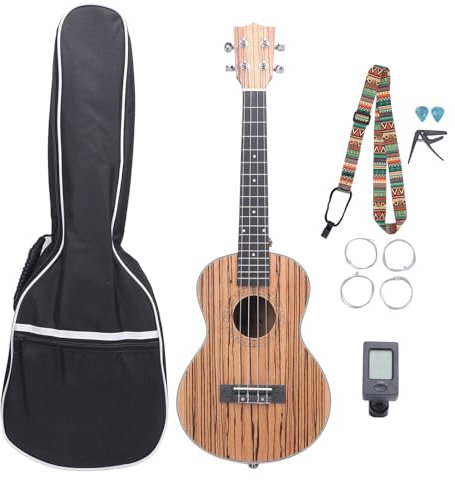 26 Zoll Tenor Ukulele Set Zebra Wood Ukulele mit Riementuner Nylon Strings Picks und Bag Hawaiian Set für Musikbegeisterte