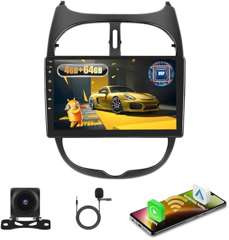Fuluku 4+64G Android Autoradio für Peugeot 206/206CC 2001-2016 Cirteon C2 mit Wireless Carplay&Android Auto, 9'' IPS Touch Screen Radio mit Bluetooth 5.0/GPS/Rückfahrkamera/FM/WiFi/SWC