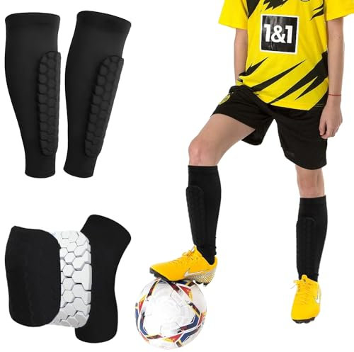 Schienbeinschoner Fußbal Socken, 1 Paar Lang Schienbeinschoner Fußball Herren, Atmungsaktiv, Leicht, für Erwachsene und Kinder (Black, S)