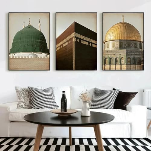 LTjiajuypd Islamische Masjid-Moschee, Mekka, Medina, Kaaba, heiliger Ort, Poster, Leinwandgemälde, Druck, Wandkunst, Bilder, Wohnzimmerdekoration, 30 x 40 cm, 3 Stück, rahmenlos