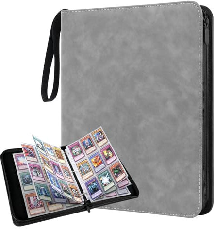 Vicloon Álbum de Cartas Coleccionables, 50 Paginas 900 Cartas Carpeta Coleccionista de Cartas, Cuero PU Impermeable Carpeta de Tarjetas, para Stockage Cartas Coleccionables, K-pop Photocard-Gris