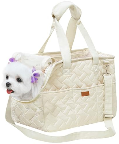 Hundetragetasche bis 5kg – Hundetasche für kleine Hunde Katze, Tragetasche Hund, faltbar, atmungsaktiv, mit Sicherheitsgurt, Taschen, Transporttasche, ideal für Outdoor, Reisen, Auto, 41x30x18cm