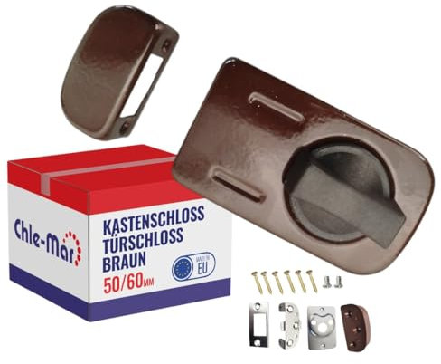 Chle-Mar - Zusatzschloss für Wohnungstür & Haustür (in Braun) | Kastenschloss aus pulverbeschichtetem Metall | Robuste & Universelle Türverriegelung | Sicherheitsschloss für Innen & Außen