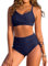 Nadeer Damen Bikini Set V Ausschnitt High Waisted Zweiteiliger Badeanzug Elegant Push Up Bademode Crossover Swimsuit M, Marineblau