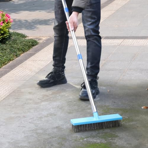 BTBHIHO Balai métallique robuste de 160 cm, brosse rigide en forme de S, brosse à récurer avec poignée réglable en acier inoxydable pour extérieur, terrasse, jardin, étang, béton et sol