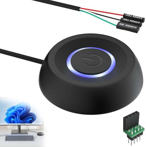 PC Power Button, PC Power Switch Cable with LED Light, External Extension Switch for Power on Key for Home Desktop, E-Sports Computers and Internet Cafes (Black)