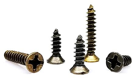 CHAOUYYZ Screws, M2 M2.6 M3Den Silver Bronze Black Length 4-16Mm 4 Color Steel Phillips Flat Countersunk Head Self-Tapping Wood Screw 200Pcs/Antique Brass/2 * 8Mm