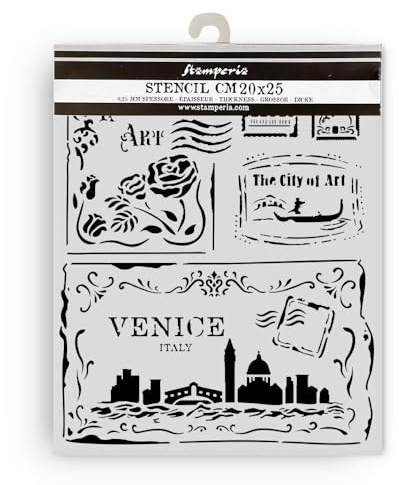 Stamperia - Thick Stencils for Scrapbooks, Albums, Cards, Bullet Journalling, and More, Flexible Material, Easy to Clean, Perfect for Hobbies, Crafts and Gifting (Venice, City of Art - Cards)
