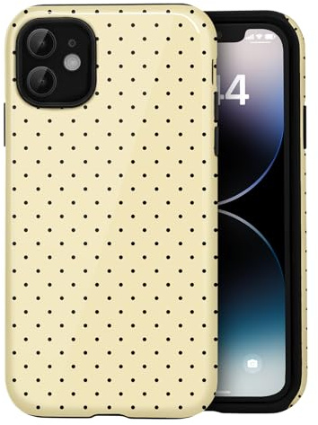 Amzfield Hülle für iPhone 11, Niedliches, Tupfenmuster, Doppelschicht, Gelb | Handyhülle Schutzhülle Tupfenmuster für Frauen Mädchen, Stoßfest Kameraschutz Doppelschichtigem Hybrid-Schutz, Retro Niedlich