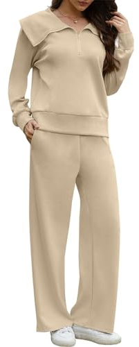 Yutdeng 2 Piezas Conjunto Chandal Mujer Invierno Otoño Pantalon y Sudadera Media Cremallera Conjunto Deporte Fitness Running Gym Chándal Mujer Completo con Bolsillos Casual Vestir Dos Piezas