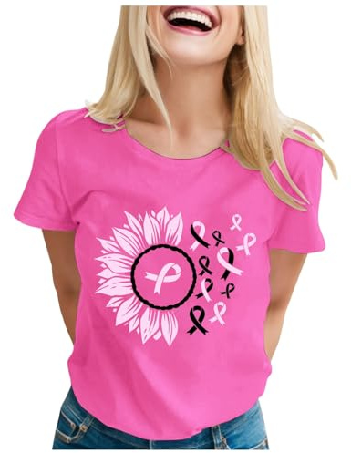 2025 Tee Shirt Octobre Rose Femme Octobre Rose Sensibilisation Respirant T-Shirt Grande Taille Ample Ruban Hauts Sport Prévention du Cancer du Sein Manche Courte Tee Shirt