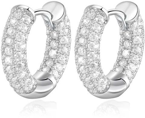 J.Fée Orecchini Uomo Cerchio Diamanti Orecchini Argento 925 Ipoallergenici, Orecchino Uomo Cerchio Orecchino Donna 925 con Zirconi Cubici, Donna Gioielli Regalo Fidanzato Regalo Uomini Compleanno